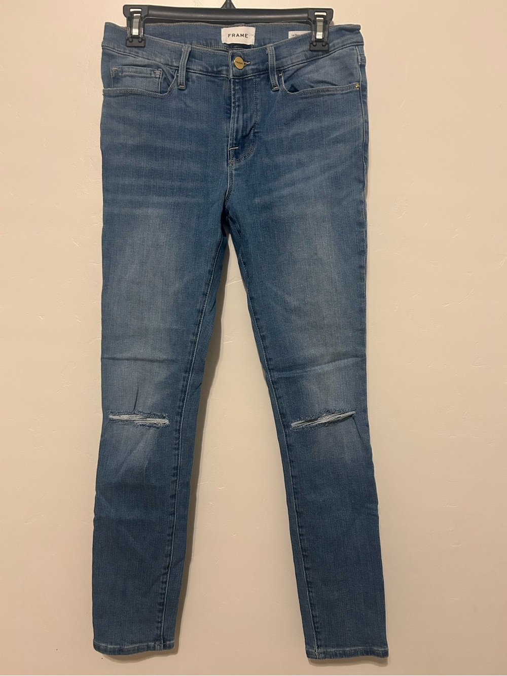 FRAME Le Skinny De Jeanne Denim Skinny Distressed Knee Jeans Size 28